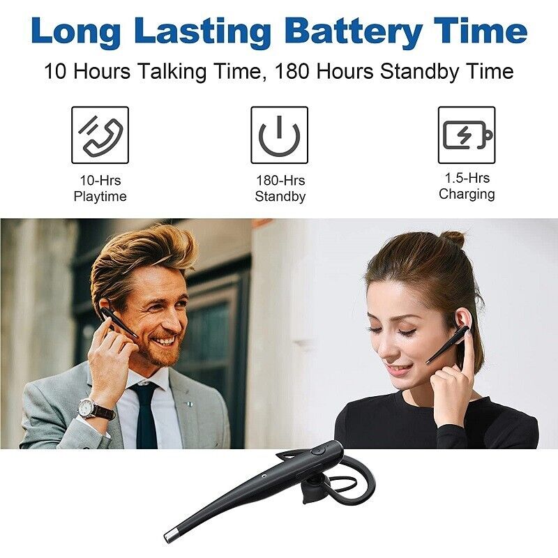 Wireless Bluetooth 5.1 Headphones Business Earbuds Double Mic Noise Cancellation