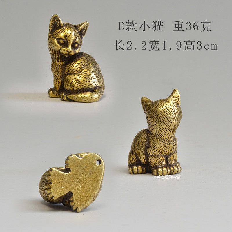8 PC Brass Cute Cat Statue Kitty Pet Animal Figure Home Decor Collection