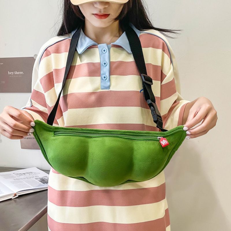 Plush Shoulder Bag Creative Peas Shaped Top Handle Bags Outdoor Shopping 38*16*7