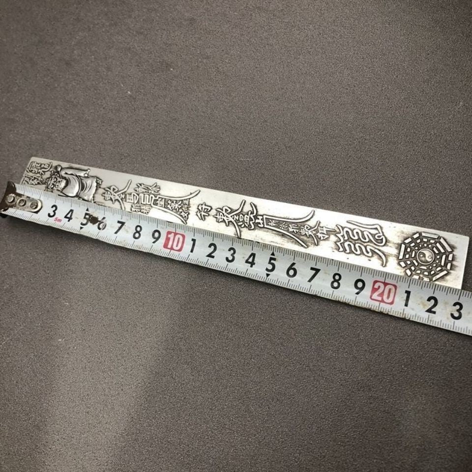 Chinese Antique Alloy Paperweight Ruler Set of 2 Bagua 23cm Desk Decor