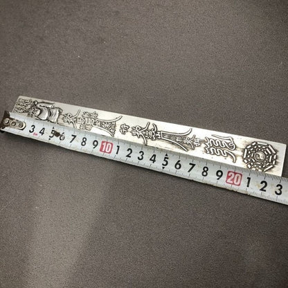 Chinese Antique Alloy Paperweight Ruler Set of 2 Bagua 23cm Desk Decor