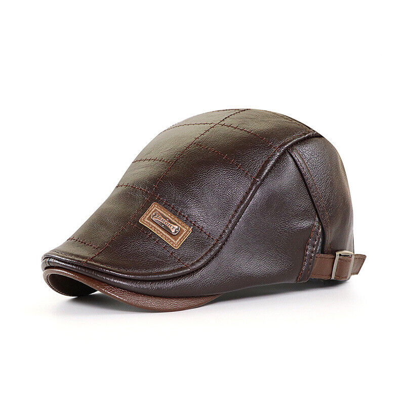 Men Beret Hat Leather Flat Cap Warm Autumn Winter Male Gatsby Retro Beret Caps