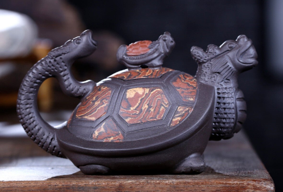 Chinese Yixing Zisha Pottery 240cc Purple Clay Teapot Handmade Dragon Turtle Pot