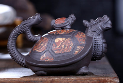 Chinese Yixing Zisha Pottery 240cc Purple Clay Teapot Handmade Dragon Turtle Pot