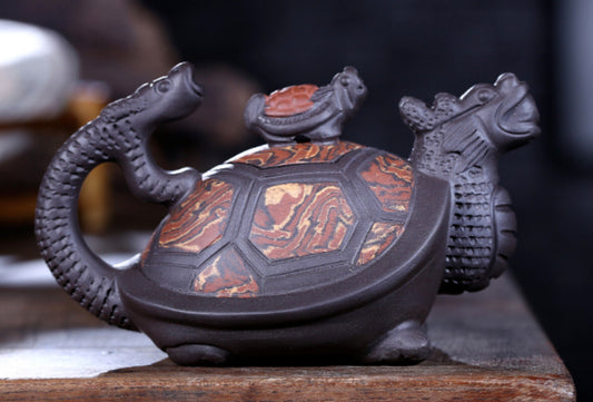 Chinese Yixing Zisha Pottery 240cc Purple Clay Teapot Handmade Dragon Turtle Pot