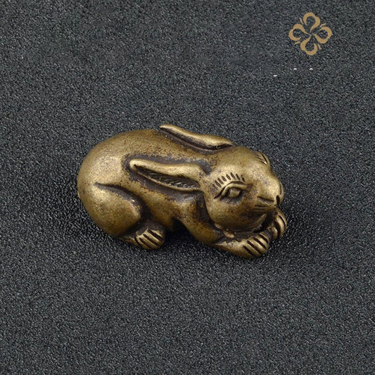 Brass Rabbit Statue Vintage Animal Figure Tea Pet Miniature Craft Decoration
