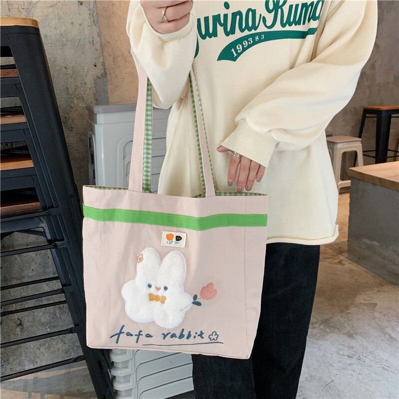 Cartoon Shoulder Bag Canvas Large Shopper Bag Fashion Casual Book Pouch 30*13*34