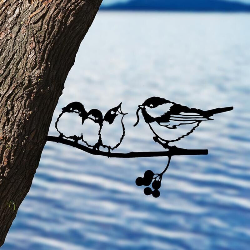 Metal Statue Rustic Hanging Decoration Sign Outdoor Bird Tree Yard Metal Art