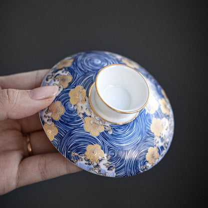 Ceramic Gaiwan Handpainted Tea Cup Tureen 150ml Blue And White Gaiwan Tea Pu'er