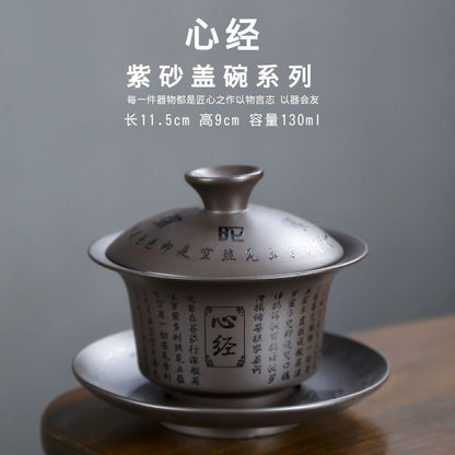 Purple Sand Cover Bowl Yixing Pure Handmade Calligraphy Tea Bowl Gift Bowl Cup