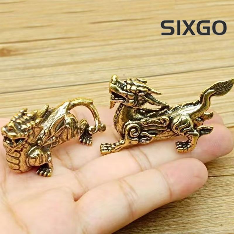 1Pair Retro Brass Male and Female Pixiu Attract Wealth Keep MoneyTea Pets