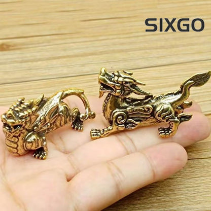 1Pair Retro Brass Male and Female Pixiu Attract Wealth Keep MoneyTea Pets