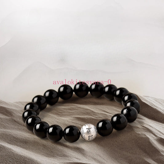 Obsidian Bracelet Proverbs Lucky Bead Buddhist Bead Crystal Bracelet