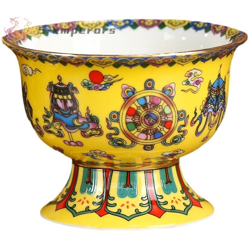 1pc 2.3in Ceramic Water Supply Cup Eight Auspicious Buddha Cups Buddha Hall Bowl