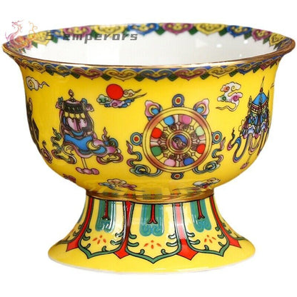 1pc 2.3in Ceramic Water Supply Cup Eight Auspicious Buddha Cups Buddha Hall Bowl