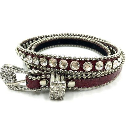 Women Leather Belt Rhinestone Fashion Men Casual Bling Jeans Waistband 110x3.3cm