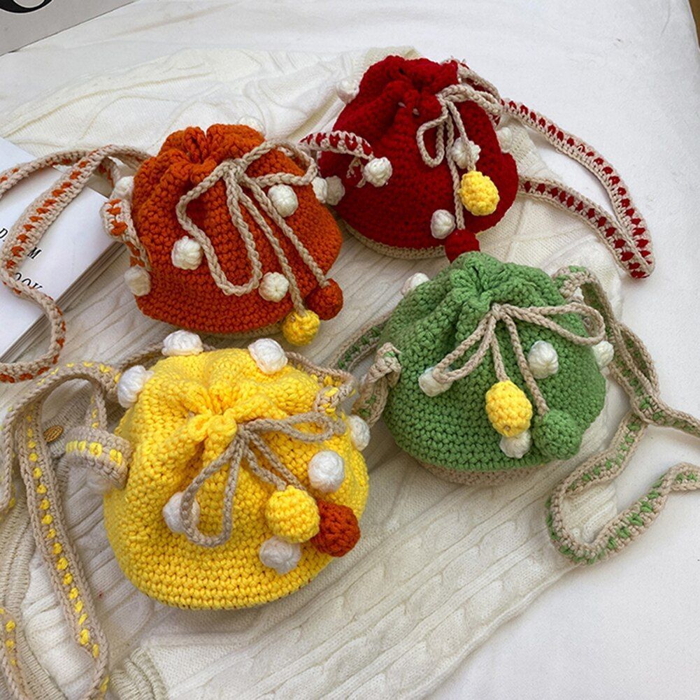 Women Shoulder Bag Knit Mushroom Style Crossbody Bags Casual Mini Purse 15*15*13