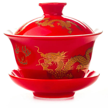 Hand Painted Red Dragon Gaiwan Tea Set Teaware Kung Fu Teacup Hand-painted