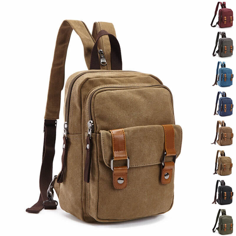 Men's Canvas Convertible Small Mini Backpack Rucksack Chest Pack Sling Bag