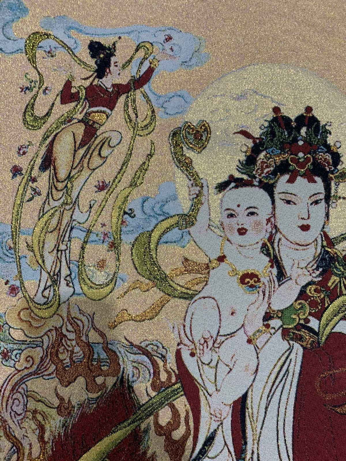 36" China Cloth Silk Send Son Guanyin Mural Wall Hanging Tapestry Tangka