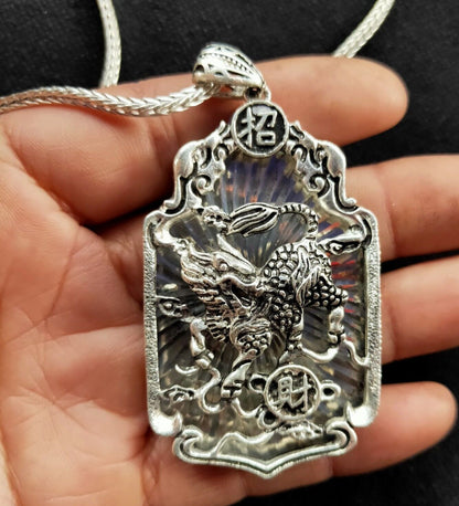 Copper Tibet Silver Carved Kylin Kirin Statue Hollow Out Necklace Pendant Amulet