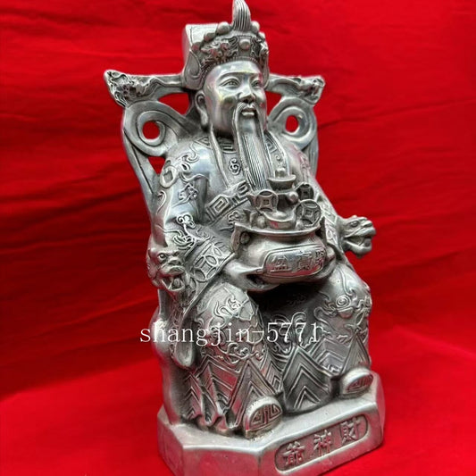 Tibet Silver Chinese Wealth God Statue Feng Shui Money Figure Home Decor Collect