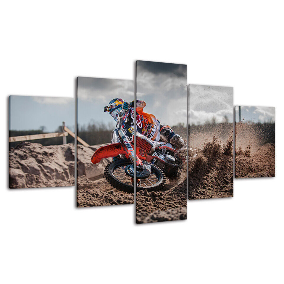 Motocross Dirt Motorbike Racing Canvas Prints Painting Wall Art Home Decor 5PCS