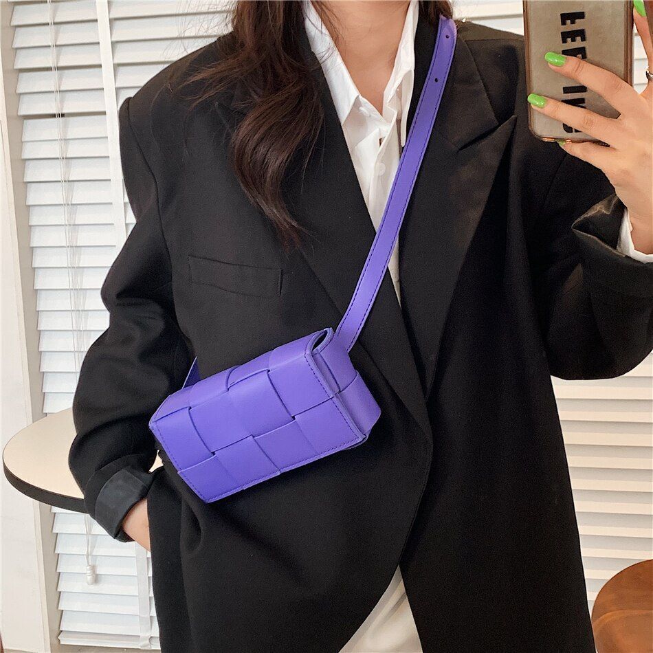 Weave Leather Mini Wallet Luxury Shoulder Bag Fanny Pack Purse Handbag 20*10*5CM