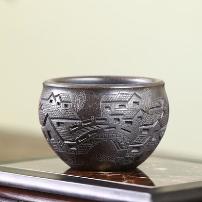Boutique Tea Cup True Yixing Zisha Purple Clay Master Cup Marked Hand Carved New