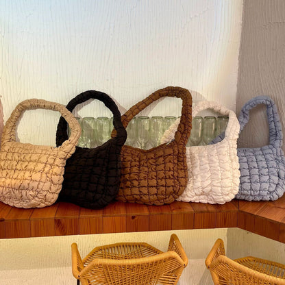 Space Cotton Bag Plaid Pattern Handbag Large Tote Bags Feather Padded Travel Bag