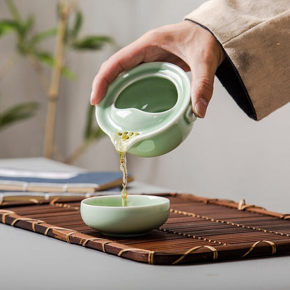 Design Green Ceramic 3d Carp Gaiwan Tea Set Celadon Elegant Kung Fu Teaset