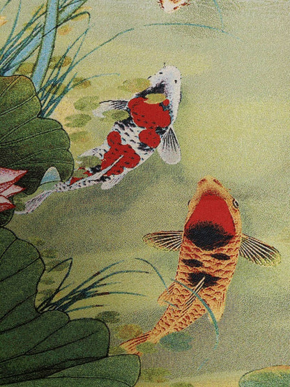 Chinese Old Exquisite Silk Embroidery Painting "Lotus Fish“