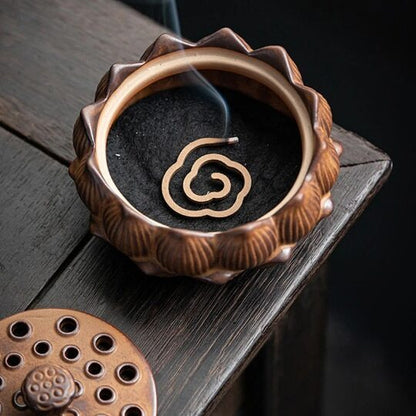 Lotus Ceramic Incense Burner with Lid, Cone Incense Burner, Suitable for Incense