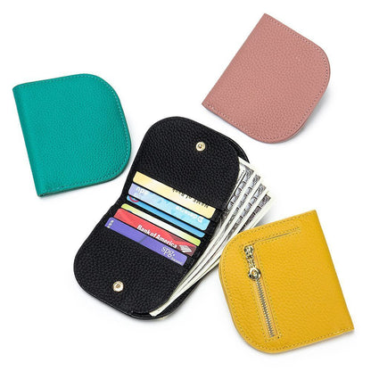 Versatile Zipper Coin Pocket Small Billfold Genuine Leather Card Slot Bag Wallet