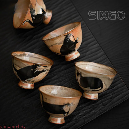 Handmade Wood-fired Porcelain Teacup Kiln Change Cat Ceramic Tea Cup Tea Set