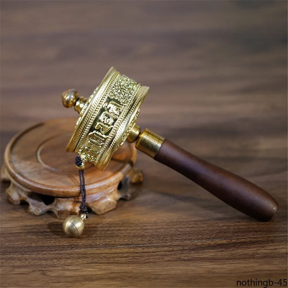 19Cm Buddhist Tibetan Classic Portable Exquisite Bronze Prayer Wheel Amitabha -