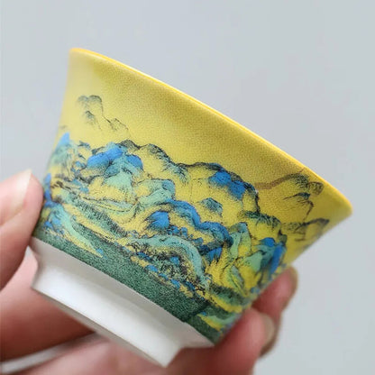 Chinese Handmade Ceramic Teacup Landscape Painting Pattern Tea Bowl Portable