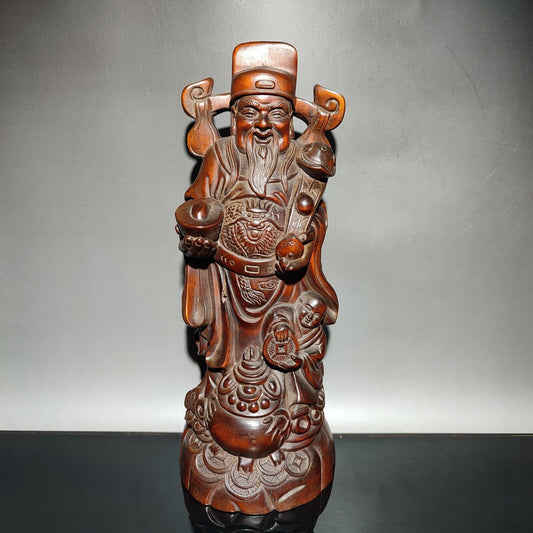 vintage Boxwood chinese wooden carving buddha Mammon statue wood good fortune