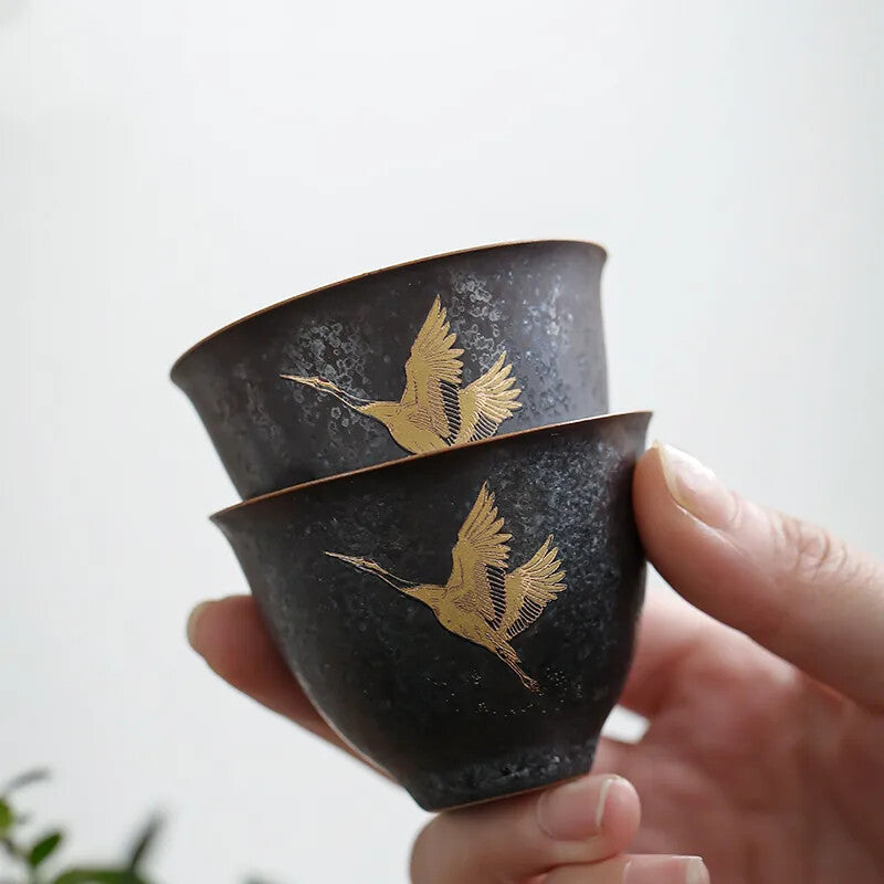 1pc 2.36" Chinese Vintage Ceramic Teacup Handmade Pottery Tea Bowl Portable Cup