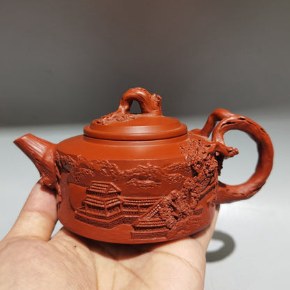 Vintage Chinese Yixing Purple Clay Teapot Zisha Ceremony Carving Exquisite Art