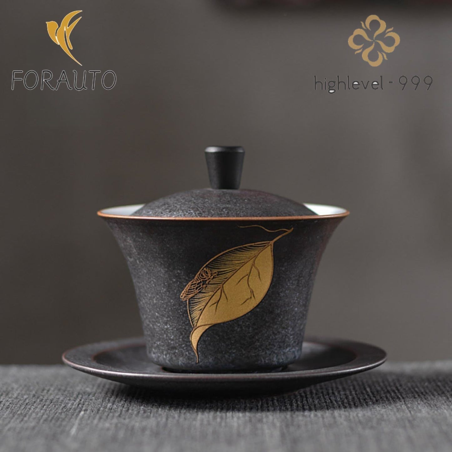 Vintage Black Ceramic Gaiwan Tea Cup 140ml 4.8oz Chinese-Kungfu Tea Set Tea Bowl