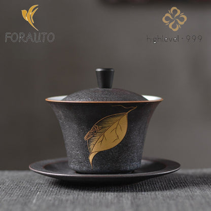 Vintage Black Ceramic Gaiwan Tea Cup 140ml 4.8oz Chinese-Kungfu Tea Set Tea Bowl