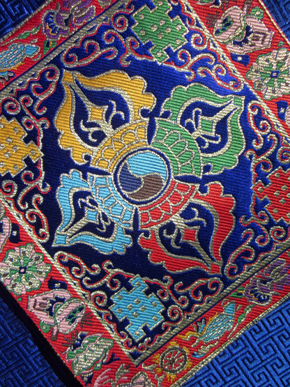 BROCADE ALTAR CLOTH TIBETAN BUDDHIST NEPAL ROYAL BLUE DOUBLE DORJE SQUARE SILK