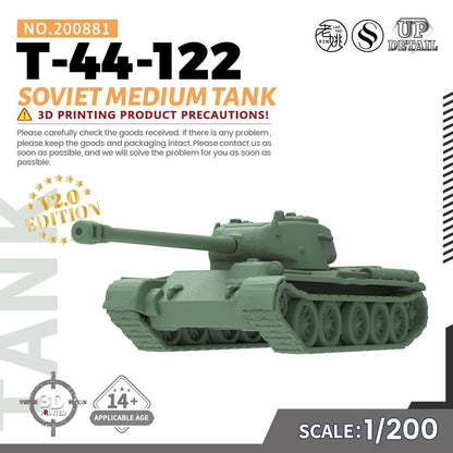 SSMODEL SS200881 1/200 Military Model Kit Soviet T-44-122 Medium Tank