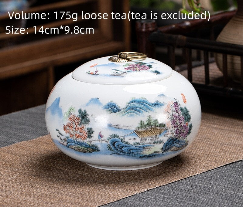 Chinese Canister Porcelain Jug With Lid Sealed For Loose Tea Small Size Ceramic