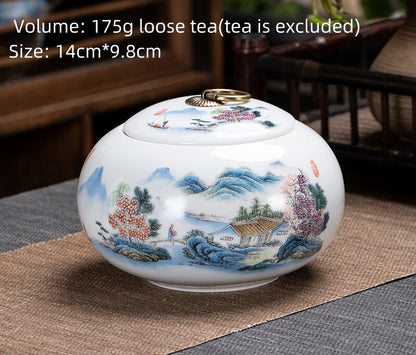 Chinese Canister Porcelain Jug With Lid Sealed For Loose Tea Small Size Ceramic