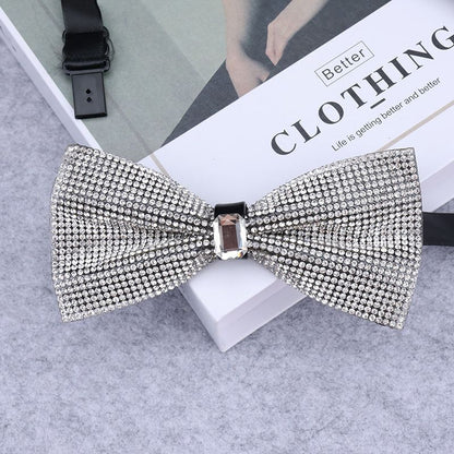 Men Rhinestone Bow Tie Shining Crystal Collar Bowtie Luxury Wedding Banquet Knot