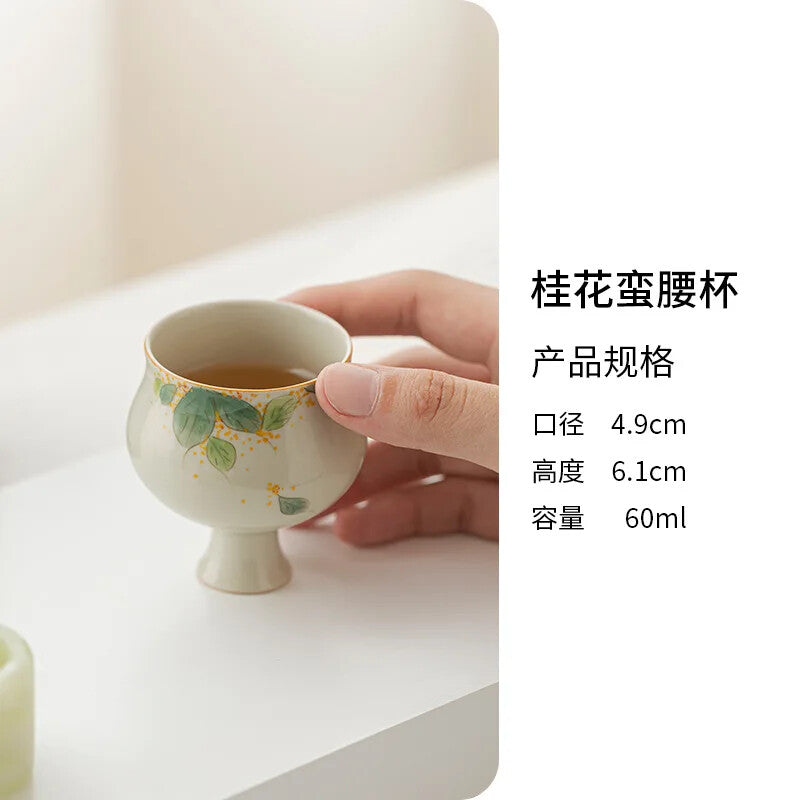 Hand Drawing High Foot Tea Cup Ceramic Thin Waist Tea Set Tasting Cup Household