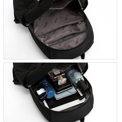 Nylon Backpack Black Zipper School Bags Flower Embroidery Rucksack High Capacity