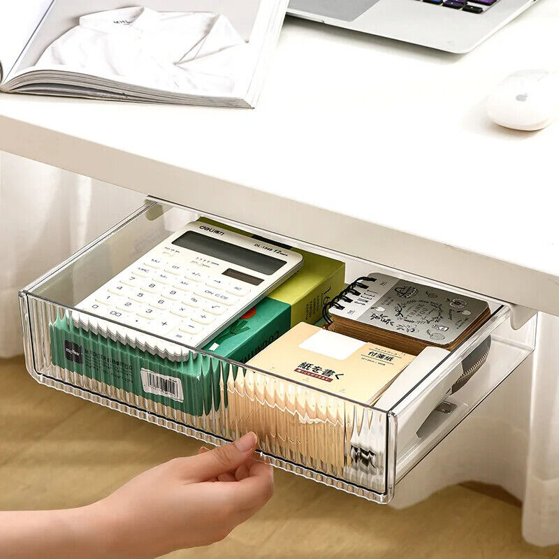 Storage Box Under Table Drawer Desk Stick Stand Hidden Stationery Pen Organizers